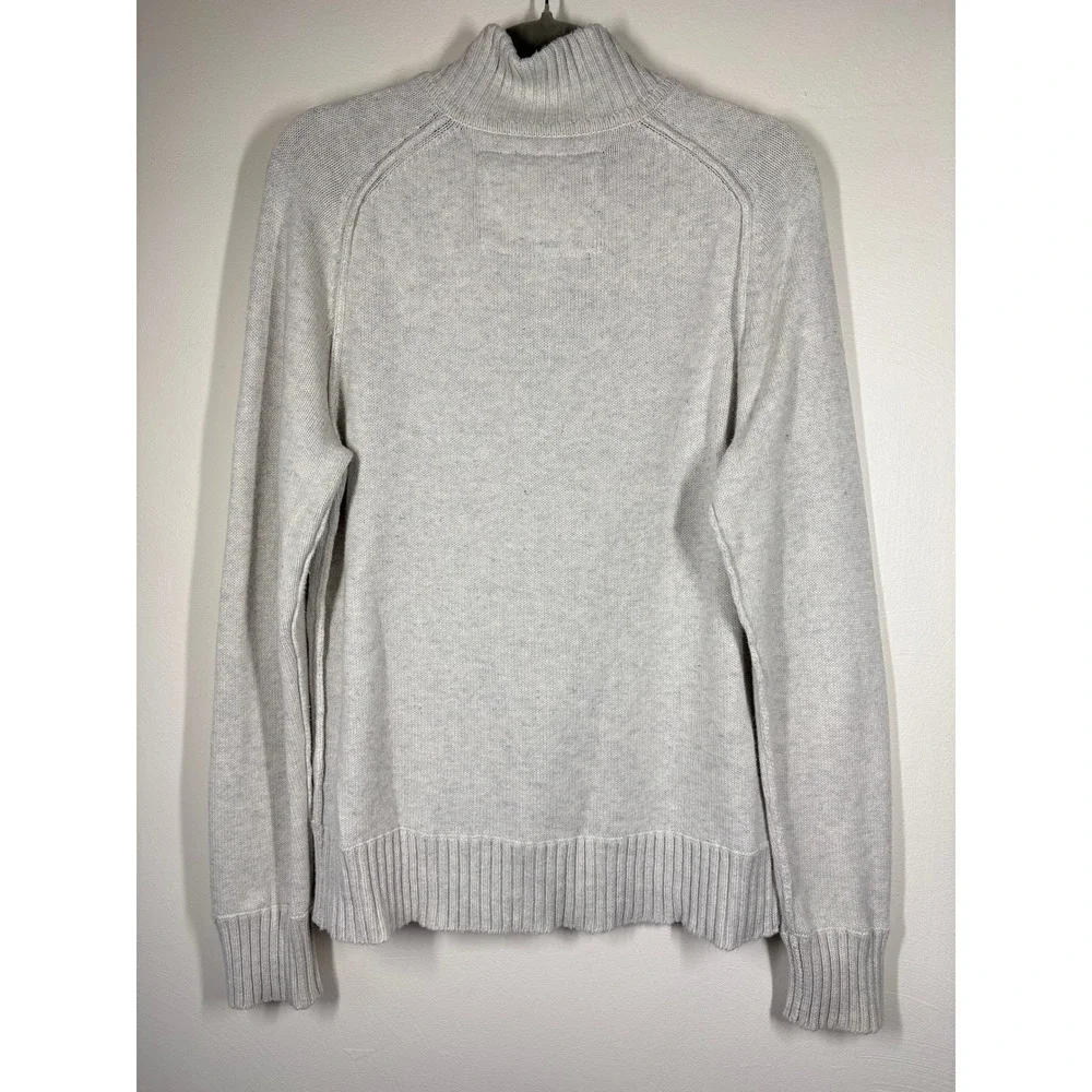American Eagle Mens Quarter Zip Sweater M Grey Cream Knit Preppy Old Money
